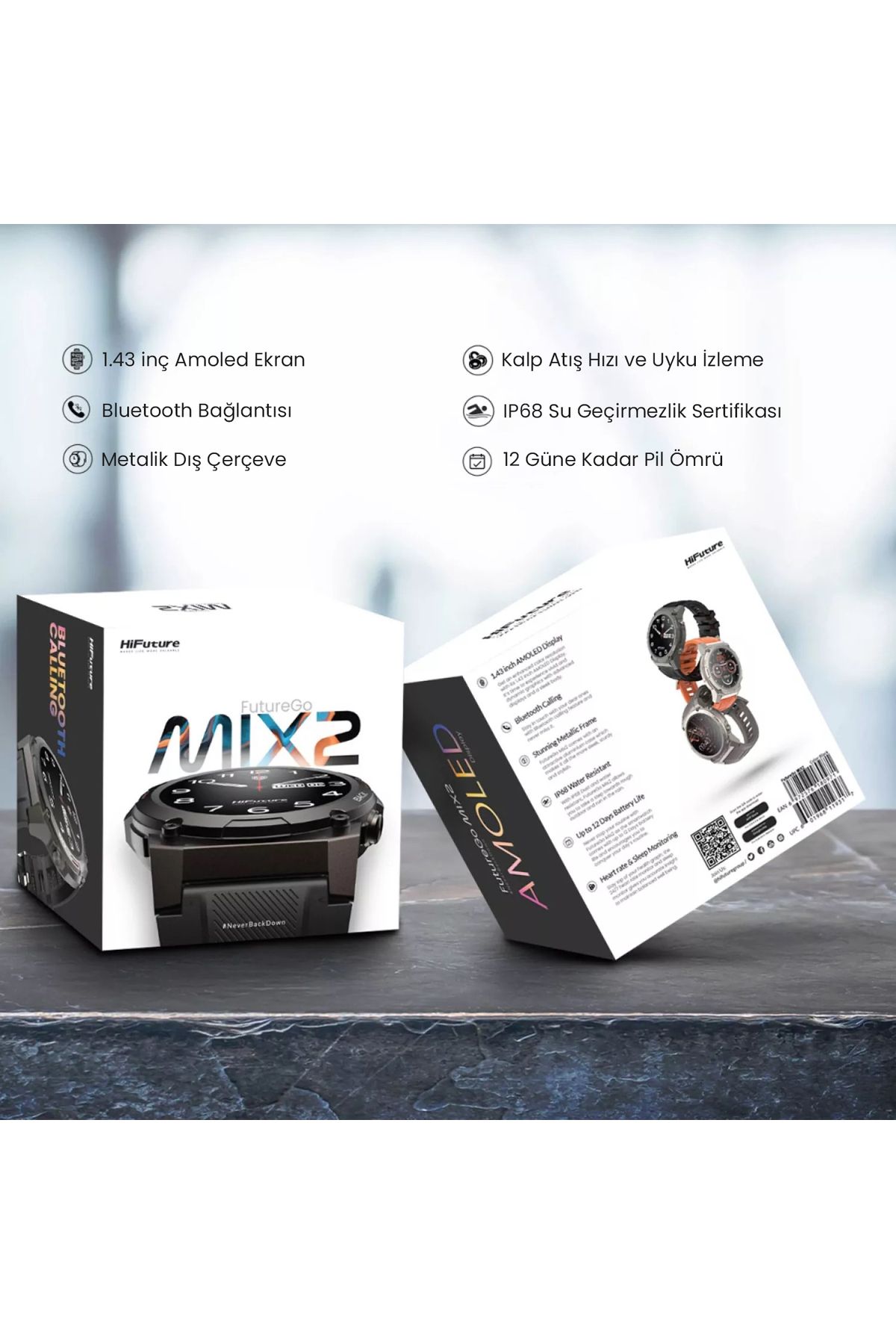 Mix2 Bluetooth 5.2 IP68 AMOLED 1.43 inç Arama Özellikli Nabız Spor Takibi 36mm Akıllı Saat Gri