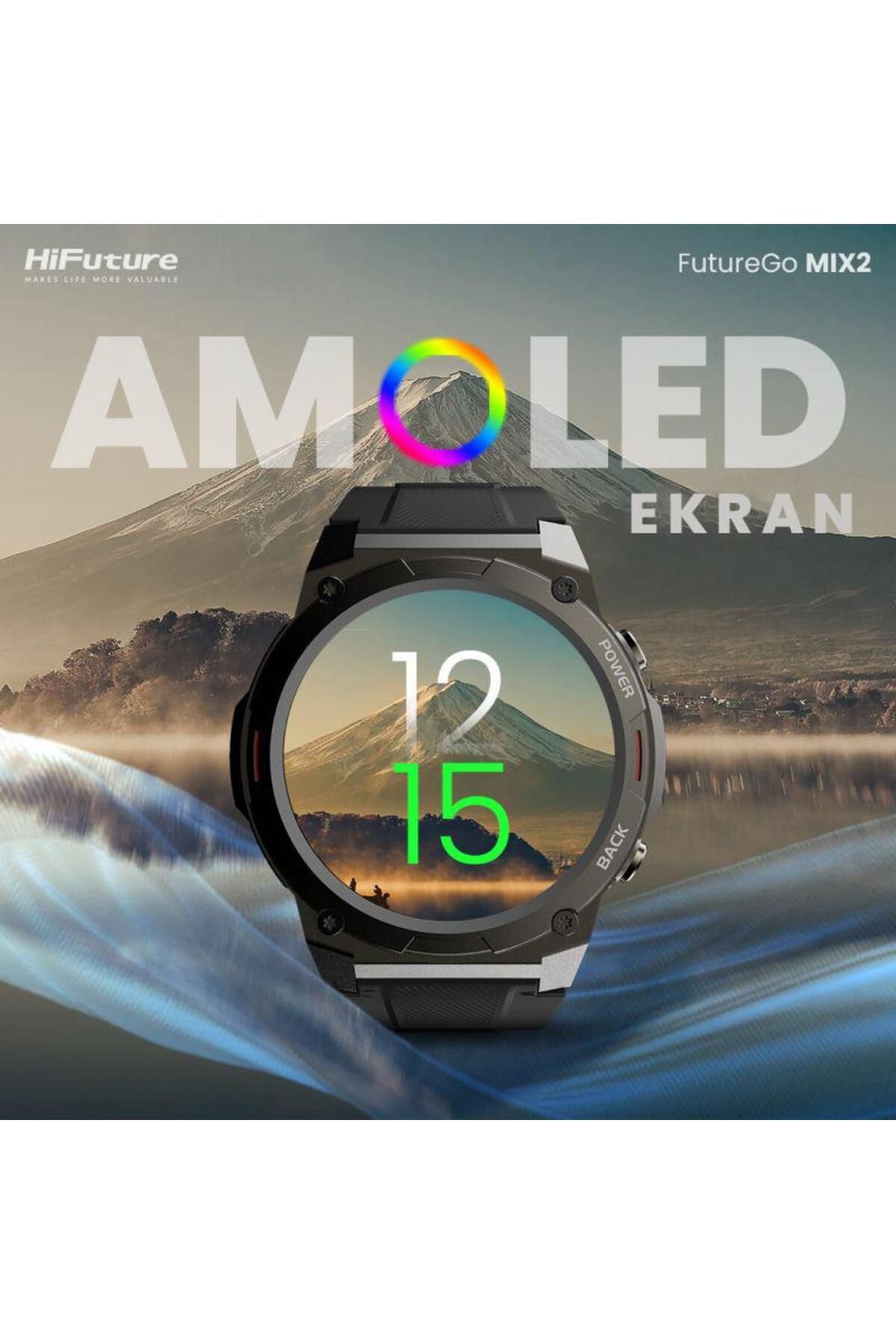 Mix2 Bluetooth 5.2 IP68 AMOLED 1.43 inç Arama Özellikli Nabız Spor Takibi 36mm Akıllı Saat Siyah